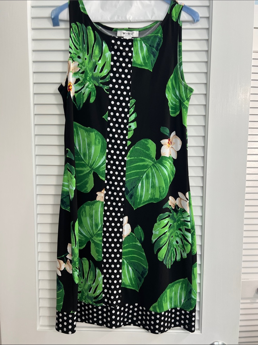 White House Black Market Black Tropical Leaf Polka Dot Sleeveless Dress